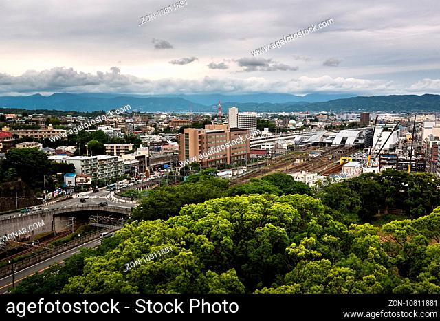 ODAWARA, JAPAN - JUNE 8, 2015: Aerial View of Odawara city in Kanagawa prefecture, Japan. Odawara population is estimated at about 200 000 inhabitants
