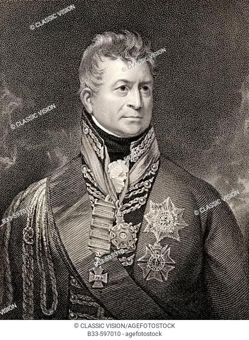 Sir Thomas Picton 1758 to 1815  British General  Engraved by P W Tomkins after Sir W Beechey  From the book National Portrait Gallery volume II published c 1835