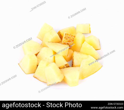 Handful melon slices on a white background