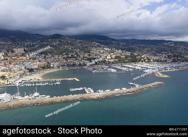 Aerial view Sanremo, harbour, province Imperia, region Liguria, Riviera di Ponente, Italy, Europe