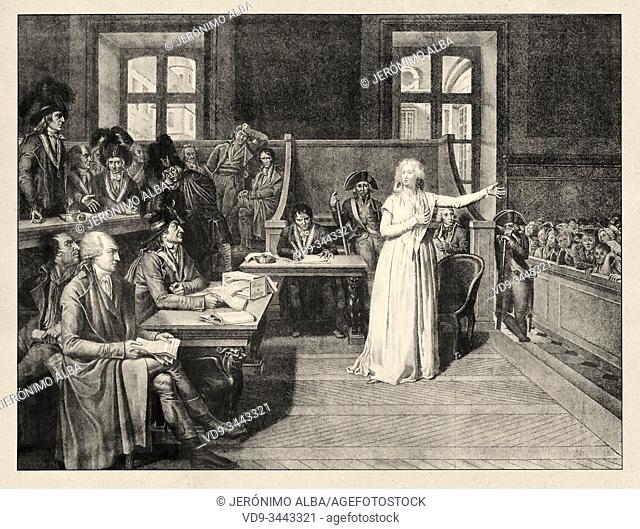 Marie-Antoinette D'Autriche trial 15 octobre 1793. French Revolution 18th century. History of France, old engraved illustration image from the book Histoire...