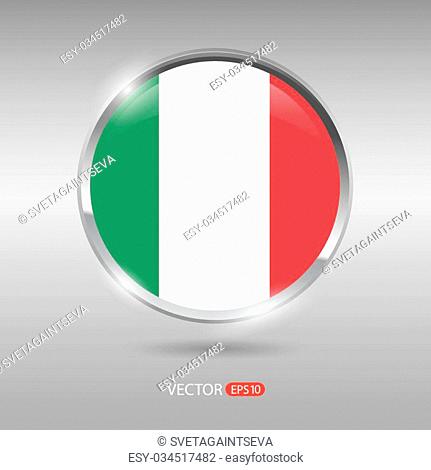 Italy flag, shiny, glossy metal vector badge