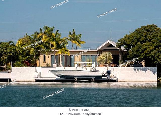 Waterfront villa with boat in Key West, Florida
