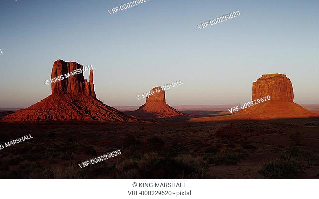 Wide shot of rock formations in Monument Valley / Monument Valley, Utah, United States