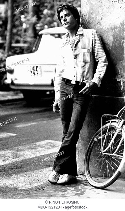 Portrait of Giancarlo Giannini. Portrait of the Italian actor and voice actor Giancarlo Giannini. Brescello, 1970s