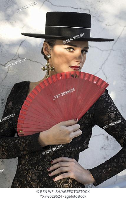 Spanish woman in a typical flamenco dress