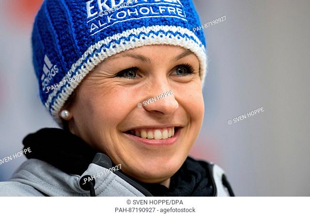 Former German biathlete Magdalena Neuner speaks during a pres conference for the Biathlon World Cup at the Chiemgau Arena in Ruhpolding, Germany