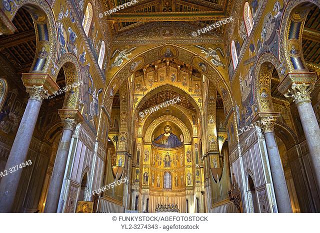Christ Pantocrator mosaics of the Norman-Byzantine medieval cathedral of Monreale, province of Palermo, Sicily, Italy