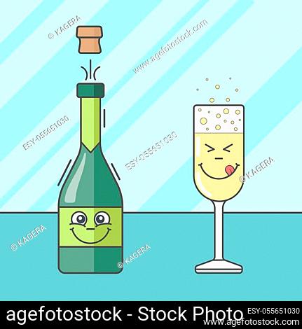 Popping champagne cartoon Stock Photos and Images | agefotostock