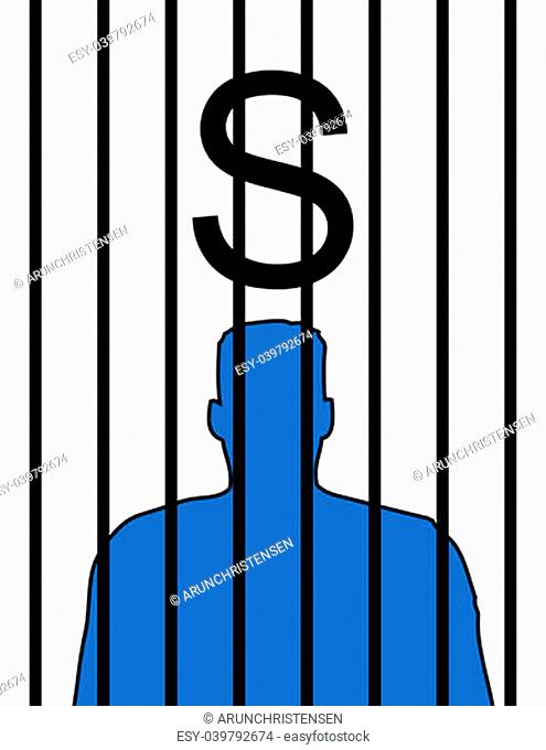 A silhouette of a man in prison with a dollar sign