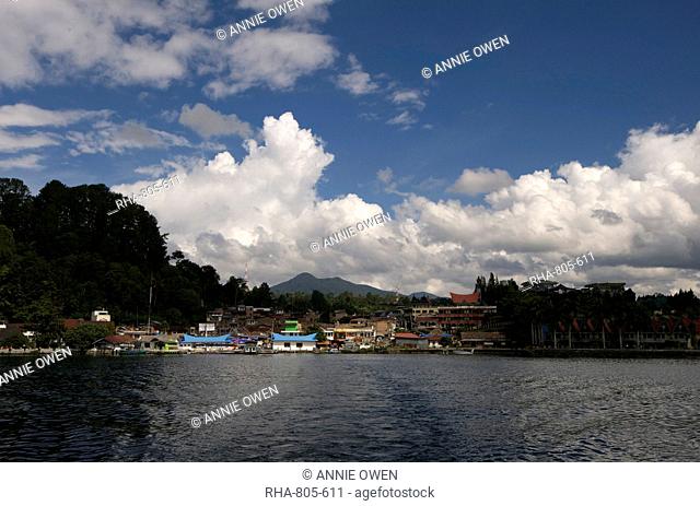 View of Parapat town across Lake Toba, Sumatra, Indonesia, Southeast Asia, Asia