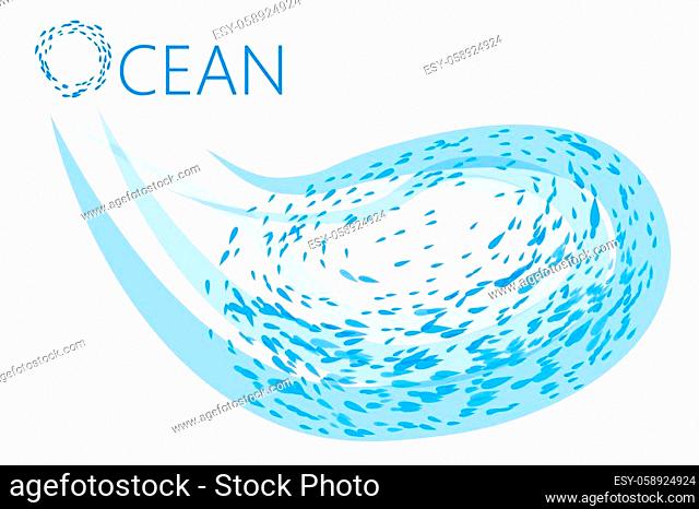 Fish flock flow around circle. Ocean underwater design concept. Applicable as background banner for outdoor travel advertisement