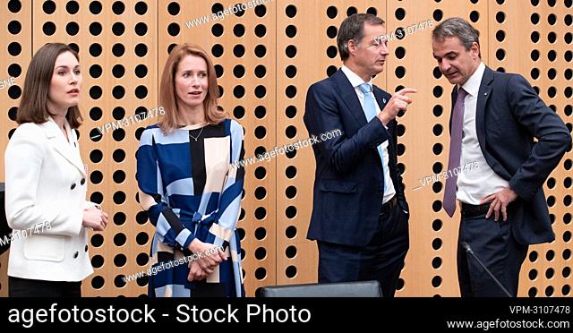 Finland Prime Minister Sanna Marin, Prime Minister of Estonia Kaja Kallas, Prime Minister Alexander De Croo and Prime Minister of Greece Kyriakos Mitsotakis...