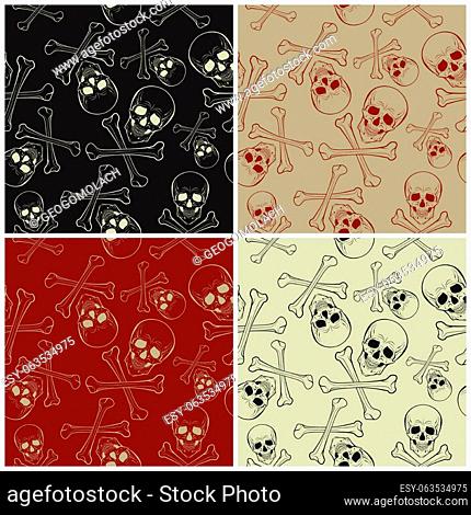 Set of vector seamless patterns with skulls and bones