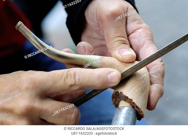 Italy, Lombardy, Hand Crafting a Smoking Pipe