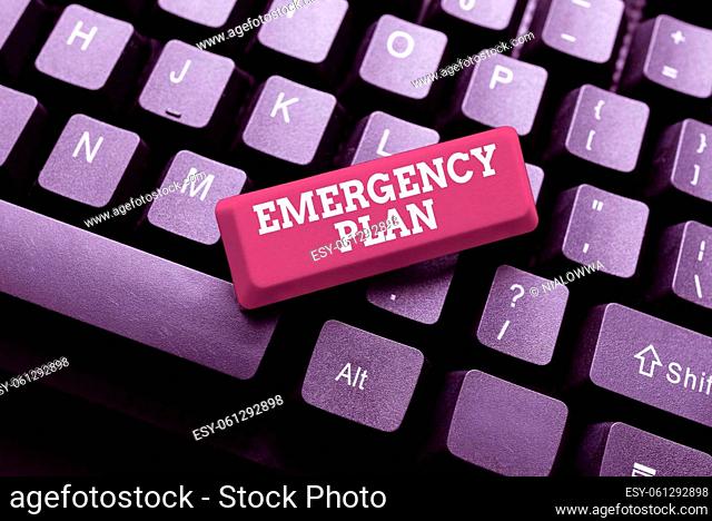 Conceptual caption Emergency Plan, Business showcase instructions that outlines what workers should do in danger Typing Product Title And Descriptions