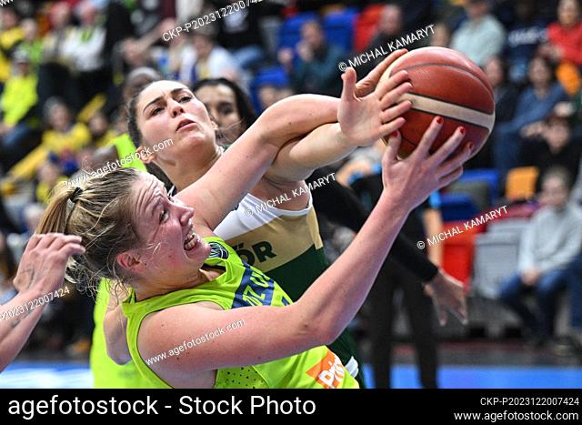 L-R Emese Hof (Praha) and Agnes Torok (Gyor) in action during the Women's Basketball European League, Group B, 10th round