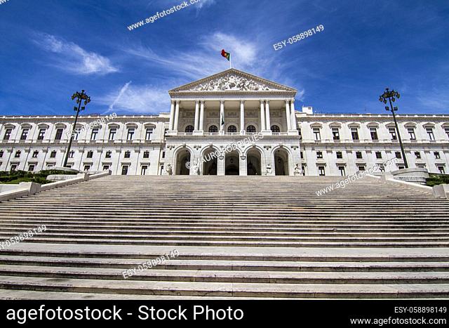 View of the monumental Portuguese Parliament (Sao Bento Palace), located in Lisbon, Portugal