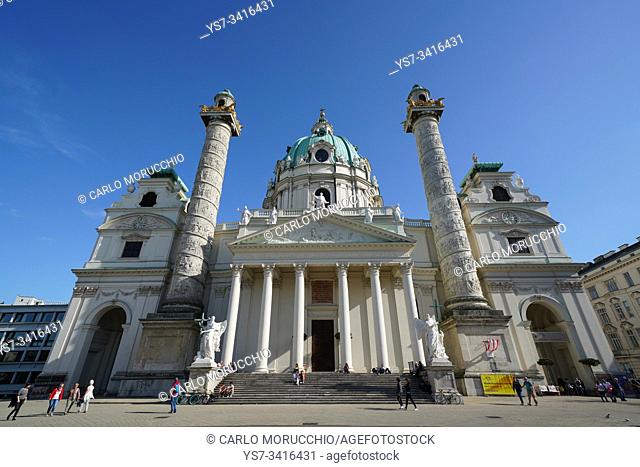Karlskirche a baroque church located on the south side of Karlsplatz, Vienna, Wien, Austria, Europe