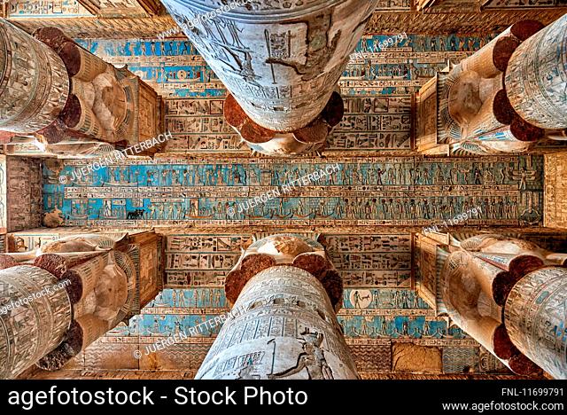 Stone relief, Temple of Hathor, Temple of Dendera, Dendera, Egypt, Africa