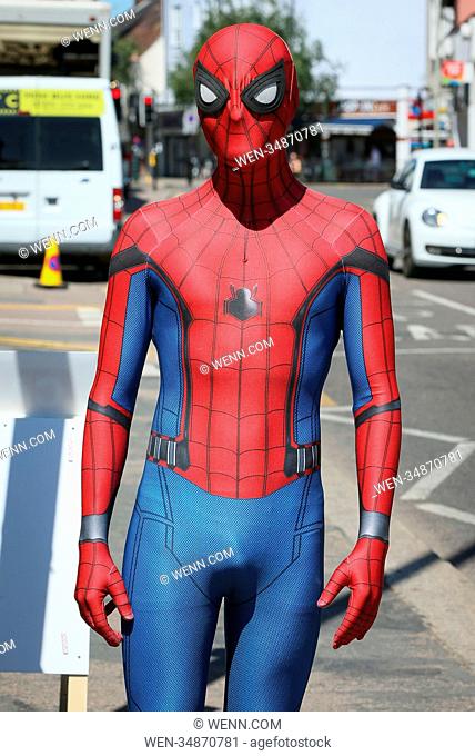 Huge crowd turned out to see Tom Holland filming for the new 'Spider Man, Far From Home ' in Bishop Stortford. Tom Holland waved to the crowd as he arrived at...