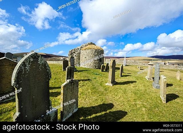 The Orphir round kirk, Orkney. Built in the late 11th, or early 12th century, the Orphir Round Kirk is thought to have been built by Earl Hakon