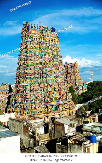 Gopurams of meenakshi sundareswarar or meenakshi amman temple , Madurai , Tamil Nadu , India