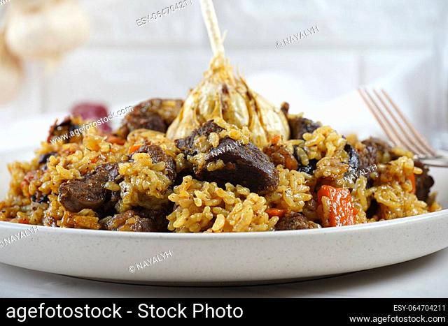 The national Saudi Arabian dish beef kabsa with rice , western Arabic food , Yemeni food. beef with rice