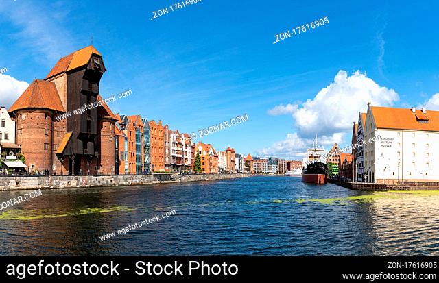 Danzig, Poland - 2 September, 2021: view of the historic city center of Danzig on the Motlawa Canal