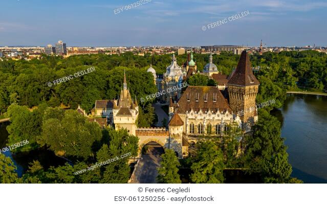 Aerial photo of Vajdahunyad Castle, Budapest, Hungary