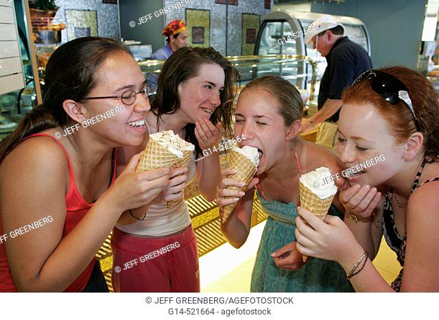 Lido Restaurant, female teens, ice cream cones. MS Noordam. Holland America Line. Puerto Rico, Atlantic Ocean