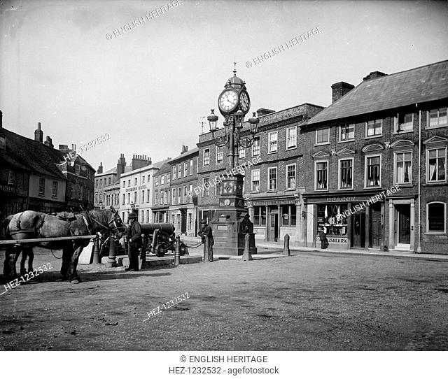 Jubilee Clock, Newbury, Berkshire, 1890. The clock that commemorates the Golden Jubilee of Queen Victoria (1887) stands at the three-way junction of the London...