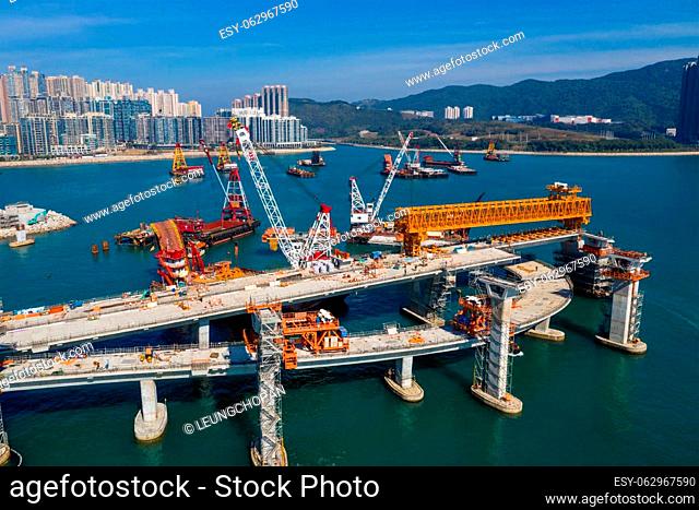 Tseung Kwan O, Hong Kong 21 December 2020: Cross harbor bridge under construction
