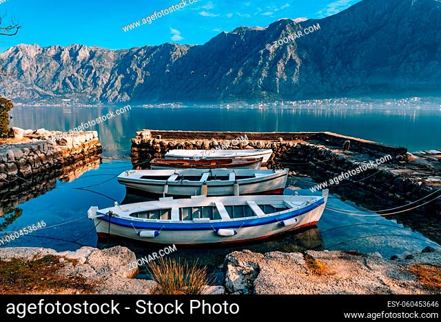 Ships and boats in the Bay of Kotor in Montenegro