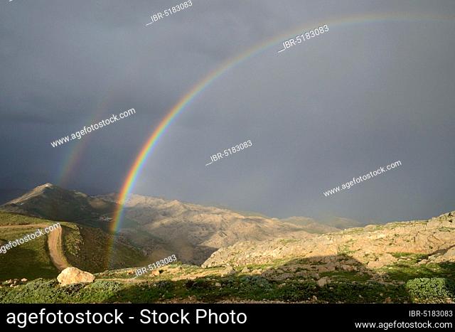 Rainbow, over Nemrud Dagi, thunderstorm atmosphere, Turkey, Asia