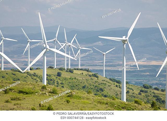 many windmills in a hill, Aguilar de Codes, Navarre, Spain