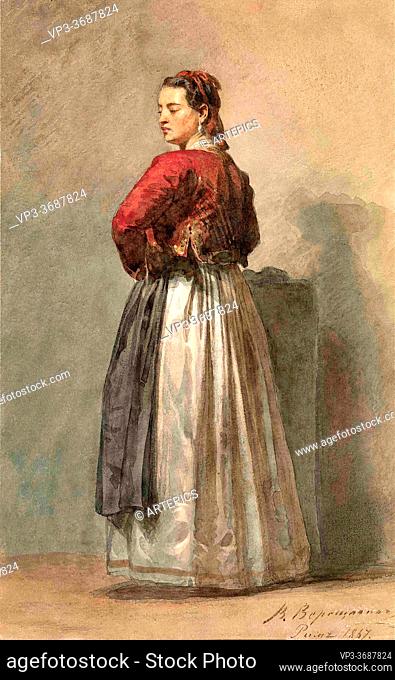 Vereshchagin Vasily Petrovich - Woman in Traditional Italian Costume - Russian School - 19th Century