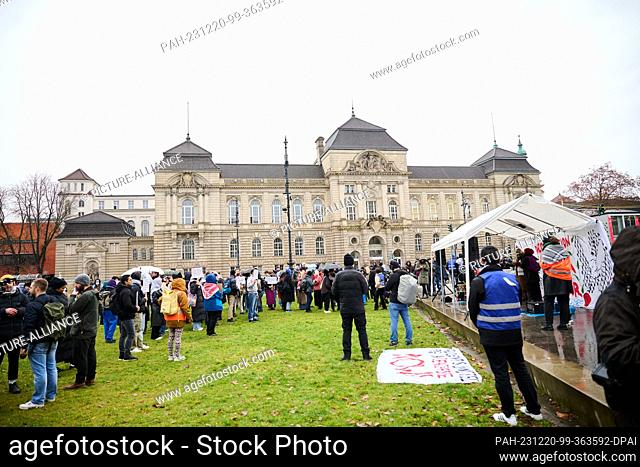 20 December 2023, Berlin: Under the slogan ""Students united for a Free Palestine"", a number of people gather on Steinplatz to take part in the protest...