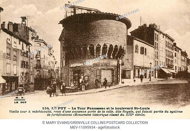 Le Puy-en-Velay, France - Pannessac Tower and Boulevard St. Louis - part of an ancient (13th century) town gate - the last remaining of 18 fortified gateways...