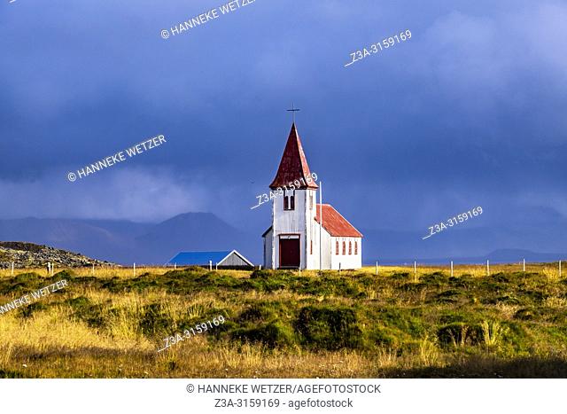 Small coastal church in Hellnar, Snaefellsnes peninsula, Iceland