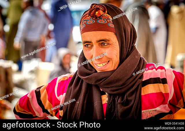 A Berber woman at the carpet market in in Tazenakht, southern Morocco, Africa