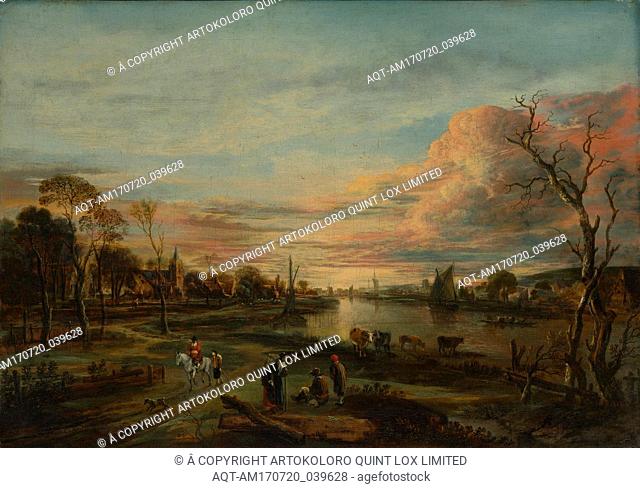 Landscape at Sunset, 1650s, Oil on canvas, 20 x 28 1/8 in. (50.8 x 71.4 cm), Paintings, Aert van der Neer (Dutch, Gorinchem 1603/4â€“1677 Amsterdam)