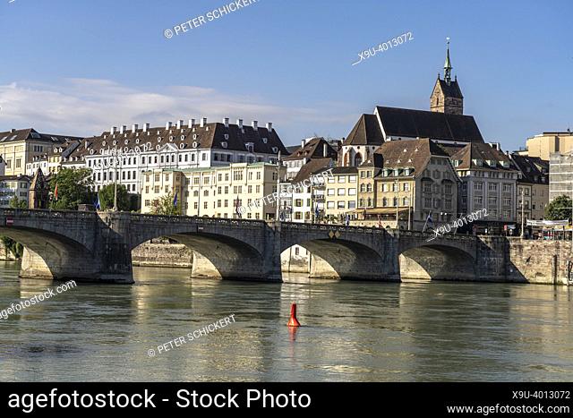 Cityscape with Rhine river, Martinskirche , Middle Bridge and old town in Basel, Switzerland, Europe