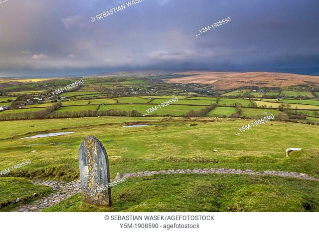 View from the Church of St Michael on top of Brent Tor over the rural Dartmoor landscape, Devon, England, UK, Europe