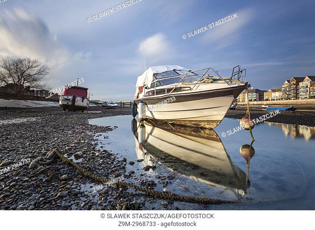 Boats on river Adur in Shoreham-by-Sea, West Sussex, England