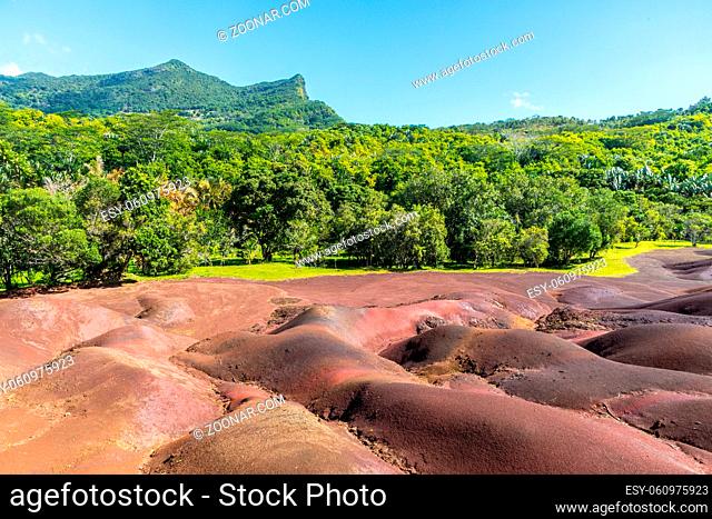 The beautiful Seven Coloured Earth (Terres des Sept Couleurs), Chamarel, Island Mauritius, Indian Ocean, Africa