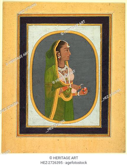 Court lady pouring wine, c. 1760. Creator: Muhammad Rizavi Hindi (Indian, active mid-1700s), attributed to