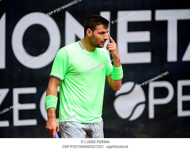 Bernabe Zapata Miralles (Spain) in action during the Moneta Czech Open tennis tournament, part of the ATP Challenger Tour, on June 6, 2019, in Prostejov