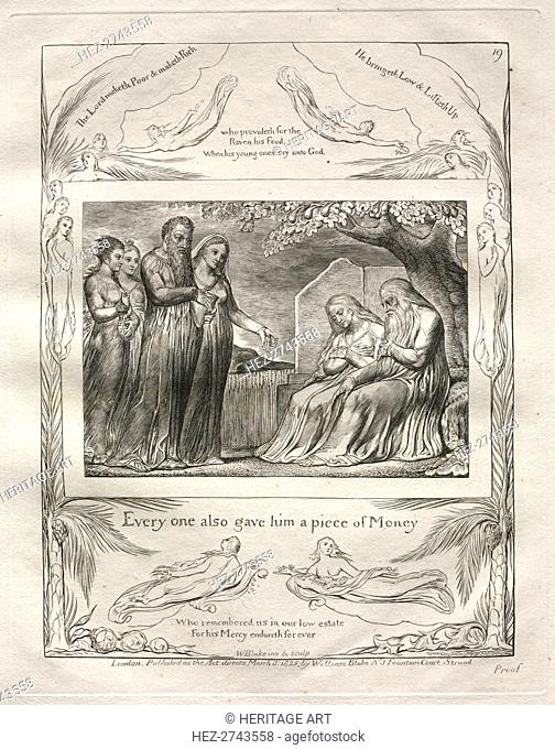 The Book of Job: Pl. 19, Every one also gave him a piece of Money, 1825. Creator: William Blake (British, 1757-1827)