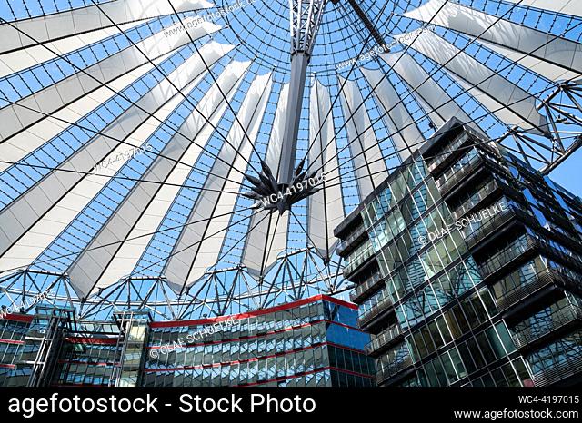 Berlin, Germany, Europe - Roof construction of the Center at Potsdamer Platz (Sony Center) in the boroughs of Mitte and Tiergarten in Berlin's Mitte district